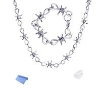 XHBTS Collier de fil de Fer Barbelé Punk Hip Hop Thorn Choker Rock Bijoux Chaîne Collier et Bracelet Ensemble Unisexe avec Boîte