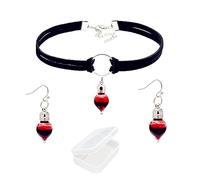 XHBTS Ensemble de bijoux fantaisie en forme de goutte de sang avec boucles d'oreilles et collier ras du cou pour Halloween et les vacances avec boîte, Plastique, Perle