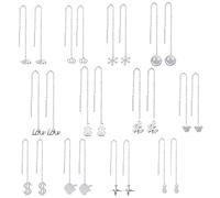 XHBTS Lot de 12 paires de boucles d'oreilles à enfile-aiguille pour femme - Boucles d'oreilles à longue chaîne avec motif smiley, couronne, flocon de neige, amour, pendants d'oreilles à pampilles,