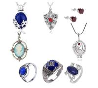 XHBTS Lot de 19 pendentifs en cristal The Vampire Diaries Daywalking Katherine Sapphire Crystal - Colliers, boucles d'oreilles et 10 autocollants Vampire Diaries - Ensemble de bijoux de cosplay pour
