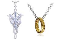 XHBTS Lot de 2 colliers dorés inspirés des femmes avec pendentif bague pour les fans de cosplay, bijoux fantaisie