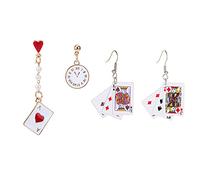 XHBTS Lot de 2 paires de boucles d'oreilles asymétriques amusantes pour femme en forme de poker - Belle décoration de fête, Métal, Alliage.