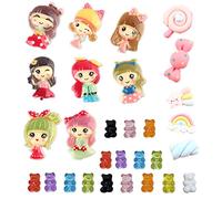 XHBTS Lot de 29 mini princesses en résine mignonnes filles, ourson caoutchouc, charms, perles, nuages, arc-en-ciel, étoile, marshmallow, bonbons pour maison poupée, décoration DIY. Taille unique