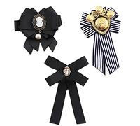 XHBTS Lot de 3 broches rétro pour femme avec nœud papillon et perles en cristal Noir, Autre
