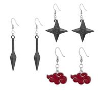 XHBTS Lot de 3 paires de boucles d'oreilles classiques, cloud rouge, boucles d'oreilles cosplay - Anime Drop - Accessoires de cosplay - Pour les amateurs d'anime, Métal