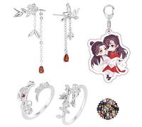 XHBTS Lot de 35 bagues et boucles d'oreilles pour cosplay avec autocollants Tian-Guan-Ci-Fu Hua Cheng Xie Lian, Alliage (couleur argent), Pas de gemme