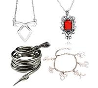 XHBTS Lot de 4 bracelets et collier avec pendentif « City of Bones » d'Isabelle Lightwood - Serpent fouet électrique - Inspiré des symboles de rune angélique