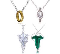 XHBTS Lot de 4 colliers inspirés de la star du soir The LorRings Lady Arwen - Collier doré avec pendentif en forme de bague - Petit flacon de médicament pour les fans de cosplay, Medium, Métal, Autre