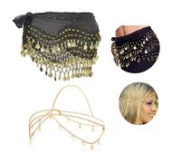 XHBTS Multi-Row Gold Coins Belly Dance Wrap & Hip Scarf Gold Sequins Head Chain Bijoux Festival Halloween Costume Costume Accessoires Hair Bandon