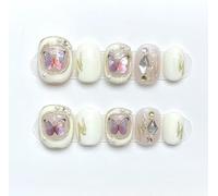 XHBYW 10 pièces blanc perle diamant faux ongles presse sur ongles couverture complète faux ongles pour femmes et filles décoration quotidienne