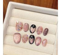 XHBYW 10 pièces faux ongles coeur rose strass ongles à presser couverture complète faux ongles adaptés aux femmes et aux filles décoration quotidienne