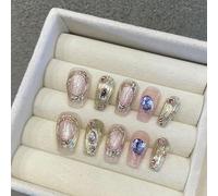 XHBYW 10 pièces or bleu strass faux ongles pression sur ongles couverture complète faux ongles adaptés aux femmes et aux filles décoration quotidienne