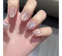 XHBYW 10 pièces poudre transparente faux ongles presse sur ongles couverture complète faux ongles pour femmes et filles décoration quotidienne