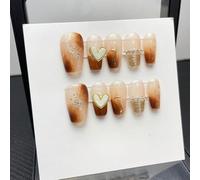 XHBYW 10 pièces pur motif fait à la main faux ongles presse sur ongles couverture complète faux ongles pour femmes et filles décoration quotidienne