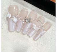XHBYW 10 pièces Rose clair Rose faux ongles presse sur ongles couverture complète faux ongles pour femmes et filles décoration quotidienne