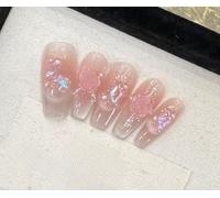 XHBYW 10 pièces Rose strass faux ongles presse sur ongles couverture complète faux ongles pour femmes et filles décoration quotidienne