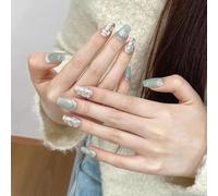 XHBYW 10 pièces strass vert faux ongles presse sur ongles couverture complète faux ongles pour femmes et filles décoration quotidienne