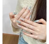 XHBYW 10 pièces strass vert faux ongles presse sur ongles couverture complète faux ongles pour femmes et filles décoration quotidienne