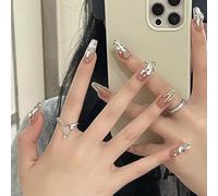 XHBYW Taille Unique 24 Pièces Diamant Papillon Paillettes Faux Ongles Presse sur Les Ongles Couverture Complète Faux Ongles pour Femmes Et Filles Décoration Quotidienne