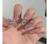 XHBYW Taille Unique 24 Pièces Diamant Papillon Paillettes Faux Ongles Presse sur Les Ongles Couverture Complète Faux Ongles pour Femmes Et Filles Décoration Quotidienne
