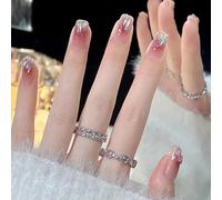 XHBYW Taille Unique 24 Pièces Diamant Papillon Paillettes Faux Ongles Presse sur Les Ongles Couverture Complète Faux Ongles pour Femmes Et Filles Décoration Quotidienne