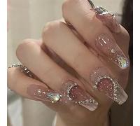 XHBYW Taille Unique 24 Pièces Diamant Papillon Paillettes Faux Ongles Presse sur Les Ongles Couverture Complète Faux Ongles pour Femmes Et Filles Décoration Quotidienne