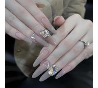 XHBYW Taille Unique 24 Pièces Diamant Papillon Paillettes Faux Ongles Presse sur Les Ongles Couverture Complète Faux Ongles pour Femmes Et Filles Décoration Quotidienne