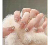 XHBYW Taille Unique 24 Pièces Diamant Papillon Paillettes Faux Ongles Presse sur Les Ongles Couverture Complète Faux Ongles pour Femmes Et Filles Décoration Quotidienne