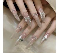XHBYW Taille Unique 24 Pièces Diamant Papillon Paillettes Faux Ongles Presse sur Les Ongles Couverture Complète Faux Ongles pour Femmes Et Filles Décoration Quotidienne