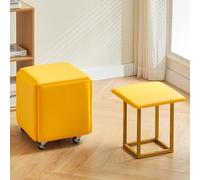 XHEILZOP Chaise Cube Ottomane Gigogne 5 en 1 avec roulettes, Tabourets Empilables en Cuir PU, Pouf Carré Repose-Pieds pour Salon, Chambre et Petits Espaces(Yellow,35cm)