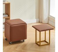 XHEILZOP Chaise Cube Ottomane Gigogne 5 en 1 avec roulettes, Tabourets Empilables en Cuir PU, Pouf Carré Repose-Pieds pour Salon, Chambre et Petits Espaces(Coffee,35cm)