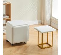 XHEILZOP Chaise Cube Ottomane Gigogne 5 en 1 avec roulettes, Tabourets Empilables en Cuir PU, Pouf Carré Repose-Pieds pour Salon, Chambre et Petits Espaces(White,45cm)