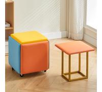 XHEILZOP Chaise Cube Ottomane Gigogne 5 en 1 avec roulettes, Tabourets Empilables en Cuir PU, Pouf Carré Repose-Pieds pour Salon, Chambre et Petits Espaces(Colour,45cm)