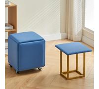 XHEILZOP Chaise Cube Ottomane Gigogne 5 en 1 avec roulettes, Tabourets Empilables en Cuir PU, Pouf Carré Repose-Pieds pour Salon, Chambre et Petits Espaces(Blue,45cm)