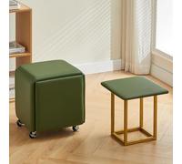 XHEILZOP Chaise Cube Ottomane Gigogne 5 en 1 avec roulettes, Tabourets Empilables en Cuir PU, Pouf Carré Repose-Pieds pour Salon, Chambre et Petits Espaces(Green,45cm)