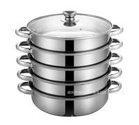 XHEILZOP Cuiseur Vapeur 5 Étages en Acier Inoxydable, Grande Capacité avec Couvercle en Verre, Cuit Vapeur Empilable pour Légumes, Dim Sum et Fruits de Mer, Compatible Induction(Five layers,32cm)