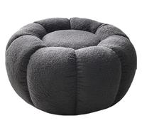 XHEILZOP Pouf Rembourré Rond en Laine d’Agneau avec Base en Bois, Style Citrouille, Repose-Pieds et Fauteuil d’Appoint Confortable pour Salon ou Chambre(G)