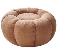XHEILZOP Pouf Rembourré Rond en Laine d’Agneau avec Base en Bois, Style Citrouille, Repose-Pieds et Fauteuil d’Appoint Confortable pour Salon ou Chambre(A)