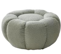 XHEILZOP Pouf Rembourré Rond en Laine d’Agneau avec Base en Bois, Style Citrouille, Repose-Pieds et Fauteuil d’Appoint Confortable pour Salon ou Chambre(F)
