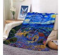 XHENTAI 3D Cuddly Blankets Starry Sky and Small Town Soft Flannel Blanket Gifts for Children Adults with Motif Sofa Couch Bedspread 100x130cm