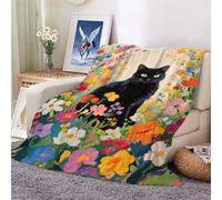 XHENTAI Blanket Cat in The Flowers Flannel Plush Throw Blankets Soft and Cozy Suitable for All Seasons Birthday Gift Sofa Bed Office 100x130cm
