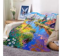 XHENTAI Blanket Oil Painting Windmill Town Super Soft Cozy Fluffy Throw Blankets for Kids Girls Adults Fleece Prints Gifts 100x130cm