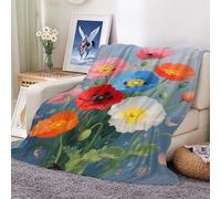 XHENTAI Blanket Painted Poppies Super Soft Cozy Fluffy Throw Blankets for Kids Girls Adults Fleece Prints Gifts 100x130cm