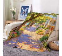 XHENTAI Blanket with Oil Painting Coastal Town Lightweight Throw Blankets for Soft Cozy Fleece Couch Living Room 100x130cm