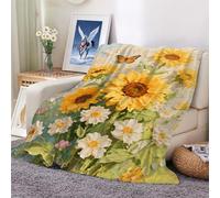 XHENTAI Flannel Throw Blanket for Couch, Soft Plush Velvet Fleece with Decorative Sunflower Flowers and Butterflies Design 100x130cm