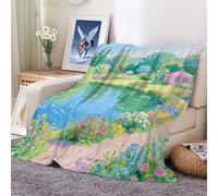 XHENTAI Plush Flannel Blanket withFlower Bushes and House Landscapes Pattern, Ideal for Couch, Sofa, Or Bed 100x130cm