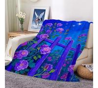 XHENTAI Plush Flannel Blanket withPurple Flower Vines and Stars Pattern, Ideal for Couch, Sofa, Or Bed 100x130cm