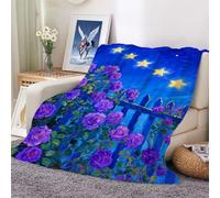 XHENTAI Purple Flower Vines and Stars Pattern Print Blanket,Ultra-Soft Flannel Luxurious Blankets Cover Four Seasons Lightweight Sofa/Bed. 100x130cm
