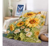 XHENTAI Sunflower Flowers and Butterflies Pattern Print Blanket,Ultra-Soft Flannel Luxurious Blankets Cover Four Seasons Lightweight Sofa/Bed. 100x130cm