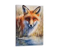 XHHOKA Fox Wildlife Nature Aquarelle Rustique Réaliste Minimaliste Animal Poster décoratif sur toile murale 40 x 60 cm